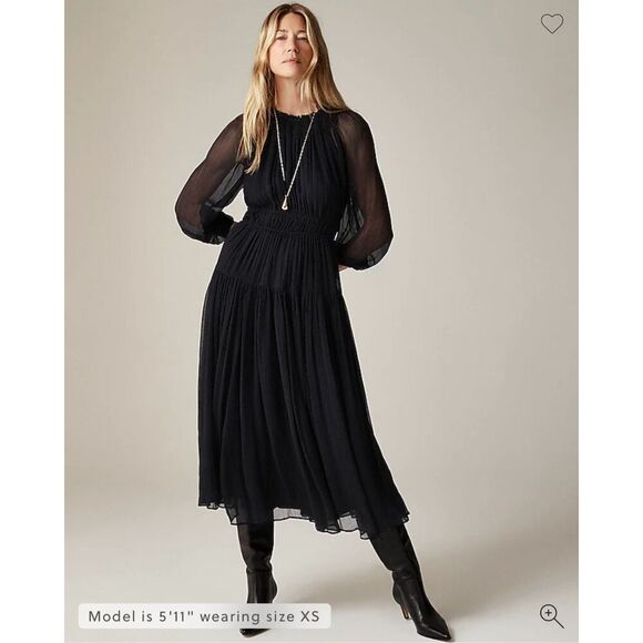J.Crew Crinkle chiffon sheer long-sleeve dress in Black Size S NWT CF787